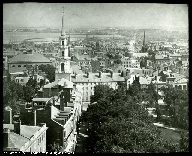 View South South East from State House looking up Park Street to Tremont St.